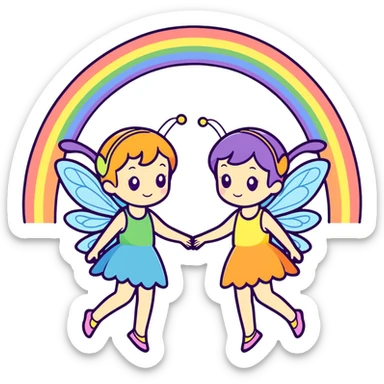 Two Fairy Sisters with Rainbow Wings sticker