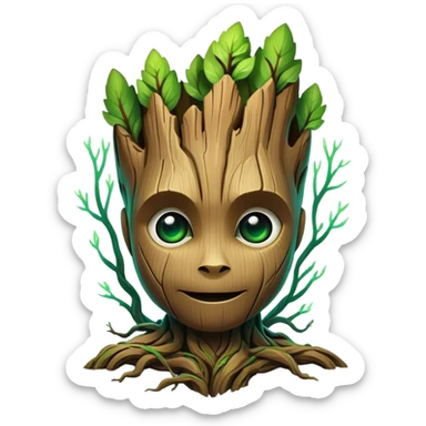 I would like a logo for a website that is reminiscent of the root of knowledge, an indirect link with root (linux root) and groot (marvel character) sticker