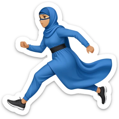 person in a blue niqab, running, side view sticker