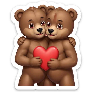 two muscular bears hugging, surrounded by hearts, playful and loving sticker