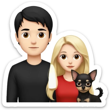  Pareja Chico pelo largo rubio. Chica pelo negro y chihuahua negro  sticker