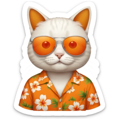 white Cat – relaxed with sunglasses and orange aloha shirt sticker