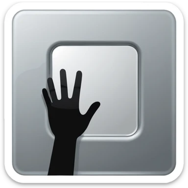 Minimalist emoji-style sticker of a mirror with a shadowy hand reaching out from within. Black and gray, flat icon, square format.

 sticker