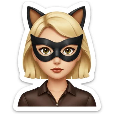 blonde woman with leather cat eye mask and leather blouseü sticker