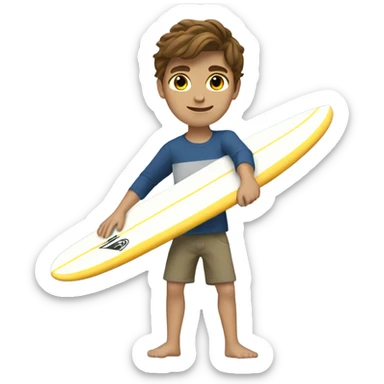 do a teenage boy surfing with brown hair light eyes and a cute outfit, full body legs arms sticker
