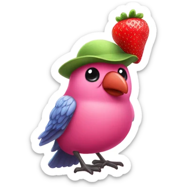 Pink bird  with a strawberry hat  sticker