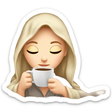 White Girl inside a blanket sipping coffee eyes closed sticker