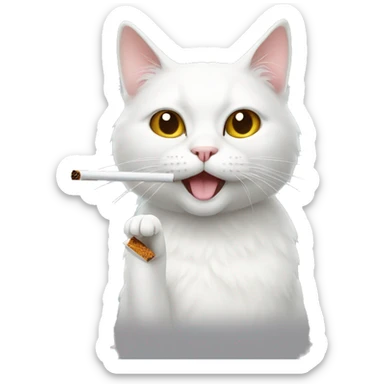 white cat with sigaret sticker