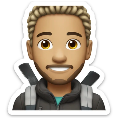semi light skinned boy with short braids, dark hair, with goatee beard style, riding ski sticker