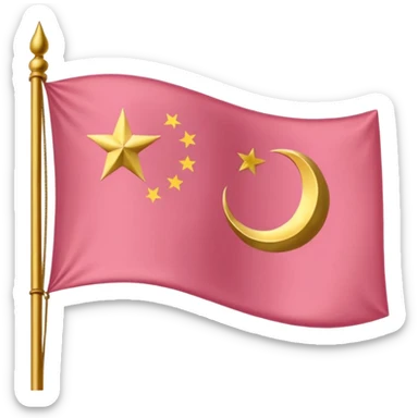 “A soft pink flag with a golden crescent moon and star on the left, and the Japanese kanji for dragon (龍in bold red on the right.” sticker