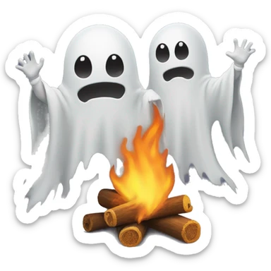 Ghosts scare man around bonfire sticker