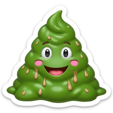 AI slop emoji full body green goopy shaped like poop emoji melting expression sticker