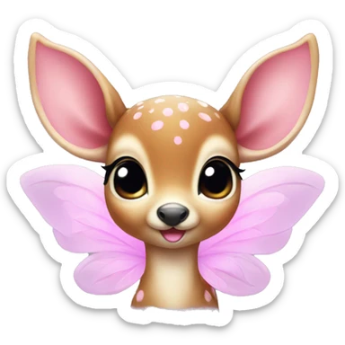 baby deer with fairy wings and a pink bow around its neck  sticker