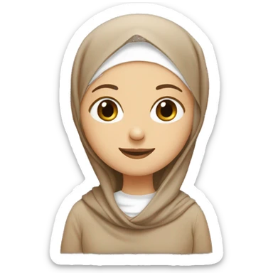 white girl wearing brown hijab with warm smile and weaing cream trip shirt sticker