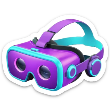 glowing neon VR headset, purple and cyan color sticker