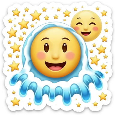 laughing moon spilling stardust sticker