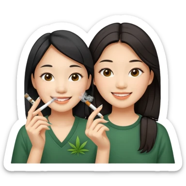 make me an image of two asian girls smoking a weed joint  sticker