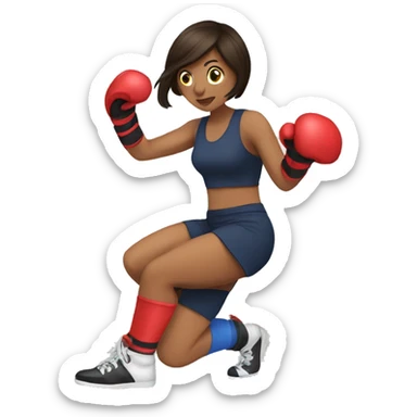 Brunette Woman kickboxing with a cast on her lag sticker