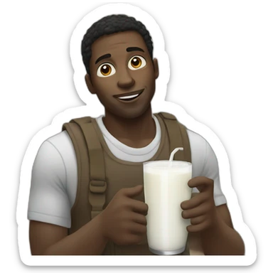 black man with a glass of milk leaving from a house sticker