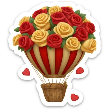 red hot air balloon and beige basket with roses sticker