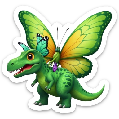 A dinosaur chewing on a huge butterfly sticker