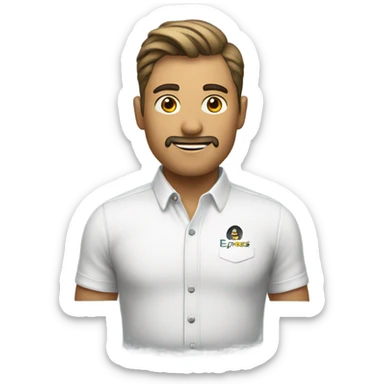 The man in the shirt with Express looks good. sticker