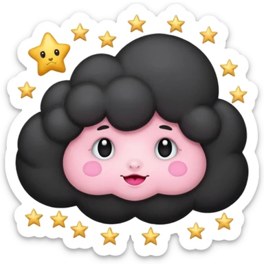 Black cloud with few shiny stars with pink cheeks sticker