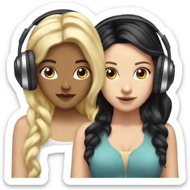 2 white Girls dj with headphones one black hair one blonde hair  sticker