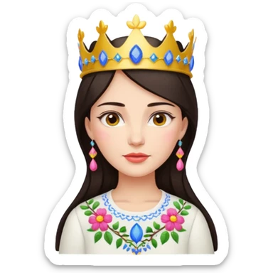 Ukrainian woman in a white embroidered shirt with dark hair and a crown of flowers on her head sticker