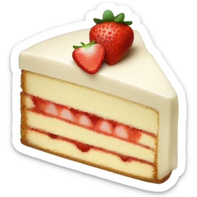 Slice vanilla cake with strawberries on top, at plate sticker