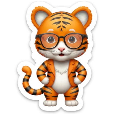 Orange Tiger cub with cool glasses., standing
 sticker