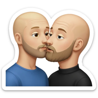 Blond man kissing bald man with a beard sticker