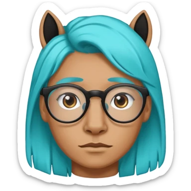 black horse head with turquoise hair and glasses sticker