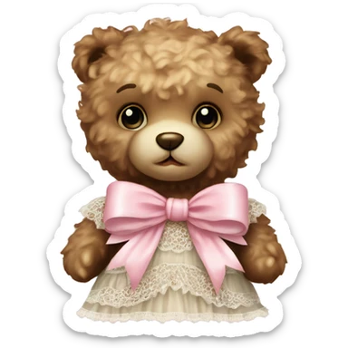 vintage rococo teddy bear with a light pink bow that has lace and frills sticker