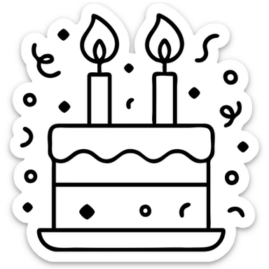 Add confetti around the birthday cake, keep the icon style, maintain transparent background. sticker