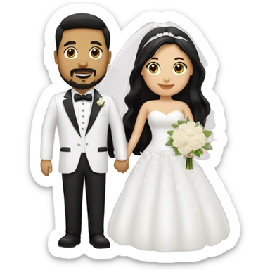 wedding couple. groom is white with black hair and goatee. ee and black hair. bride has blonde hair sticker