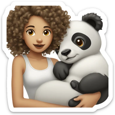 Long curly haired lightskin girl with cute panda sticker