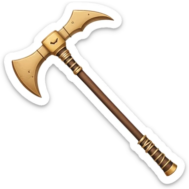 ancient Egyptian symmetric pickaxe made of wood and stone, tied with leather strips sticker