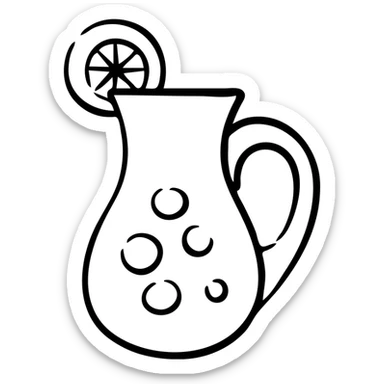 Pitcher of yellow juice with lemon slices, refreshing summer drink sticker