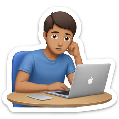man sitting at table laptop tired dramatic gesture sticker