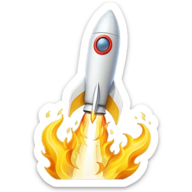 Prompt 18: "Ecom Accelerator…"
Graphic: 🚀 Rocket icon (white with yellow flame).
Animation: Rocket launches upward with trail.
Background: Transparent. sticker