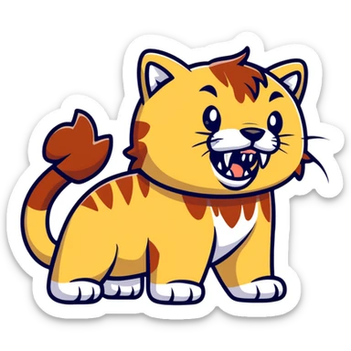 saber-toothed cat with ridiculously oversized canine teeth that are extremely long, extending far below its body, comically massive fangs sticker