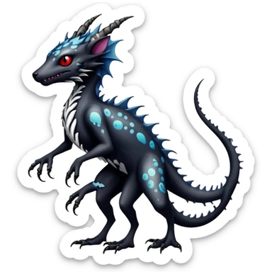 a dark gothic edgy vernid-fionbri-creature with splash patterns full body sticker