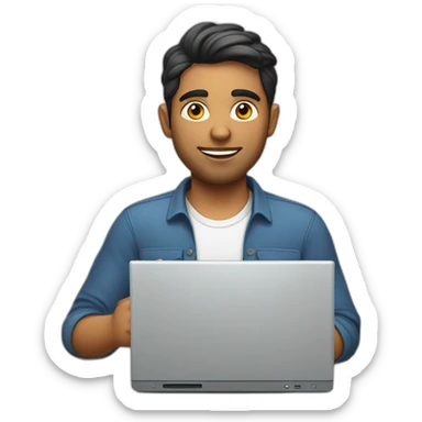 Indian white man with computer with taking lot of responsibility of work and family at the age of 27 sticker