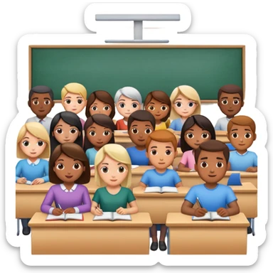 adults sitting in a classroom facing a screen sticker