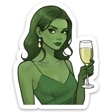 beautiful pale brunette girl with a glass of champagne  sticker