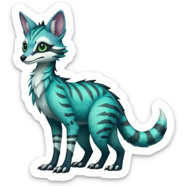 Feral Rare Fantasy dark pastel black-blue-turquoise-green-white-gradients Vernid-Sergal-Genet-species by LiLaiRa, random markings, tufted ears, full body, 4 legs sticker