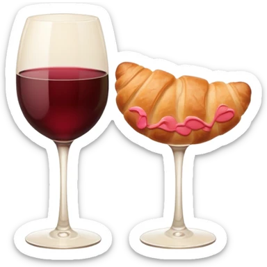 French cuisine humanless avatar in clean emoji-style illustration. Croissant and wine glass, soft beige tones, simple shapes, flat design, refined and cozy. sticker