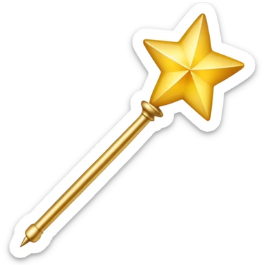 Magic wand with gradient yellow stars, golden handle with star tip, magical sparkles flying out, similar to Apple emoji style sticker