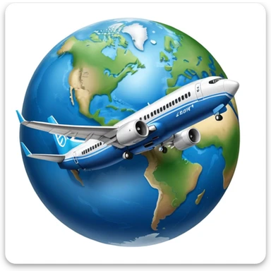 Boeing 737 airplane flying around the world with the Earth below sticker